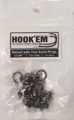 HookEm  Swivel With Two Solid Rings Size 8 125kg 5 pcs