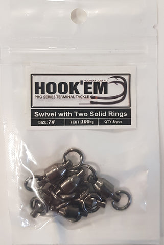 HookEm  Swivel With Two Solid Rings Size 7 100kg 6 pcs
