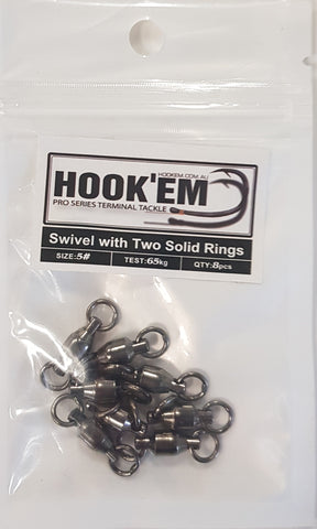 HookEm  Swivel With Two Solid Rings Size 5 65kg 8 pcs