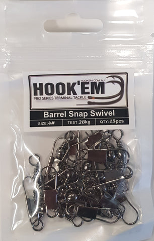 HookEm Barrel Snap Swivel Size 4 28kg 15pcs
