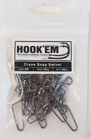 HookEm  Crane Snap Swivel Size 2/0 75kg 10 pcs