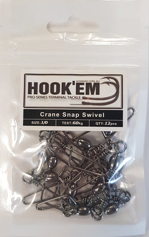 HookEm  Crane Snap Swivel Size 1/0 60kg 12 pcs