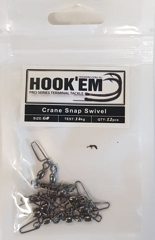 HookEm  Crane Snap Swivel Size 6  14kg 12 pcs