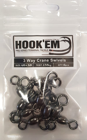 HookEm 3 Way Crane Swivel size 4/0+3/0  135kg 6pcs