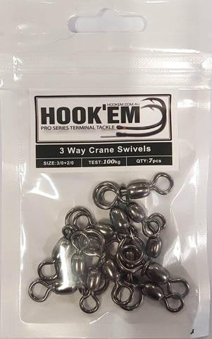 HookEm 3 Way Crane Swivel size 3/0+2/0  100kg 7pcs