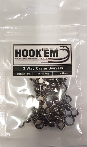 HookEm 3 Way Crane Swivel size 2/0+1/0  75kg 8pcs