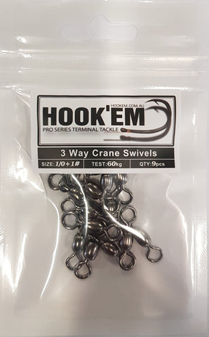 HookEm 3 Way Crane Swivel size 1/0+1  60kg 9pcs
