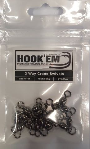 HookEm 3 Way Crane Swivel size 1+2  47kg 9pcs
