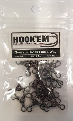 HookEm Cross Line 3 Way Swivel size 4 21kg 20pcs