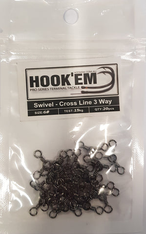 HookEm Cross Line 3 Way Swivel size 6 15kg 20pcs