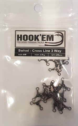 HookEm Cross Line 3 Way Swivel size 8 13kg 20pcs