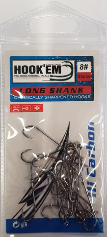 HookEm Long Shank Carbon Steel Hook Size# 8 25pcs