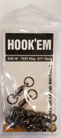 HookEm  Swivel With Two Solid Rings Size 4 50kg 10 pcs