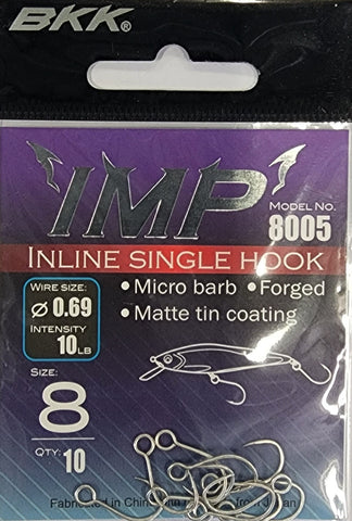 BKK IMP Inline Single Hook Size 8 10pcs