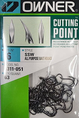 Owner Cutting Point SSW All Purpose Bait Hook Size#6  63pcs