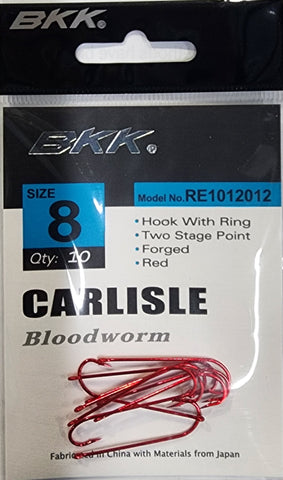 BKK Carlisle Red Bloodworm Hook Size 8 Qty 10