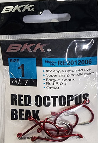 BKK Red Octopus Beak Hook Size 1 7 Pcs