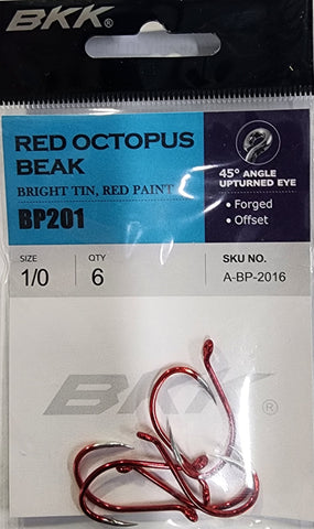 BKK Red Octopus Beak Hook Size 1/0 6 Pcs