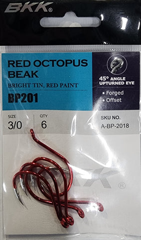 BKK Red Octopus Beak Hook Size 3/0 6 Pcs
