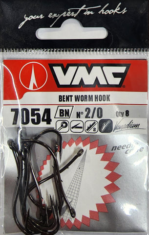 VMC 7054 Bent Worm Hook Size 2/0 Qty 8