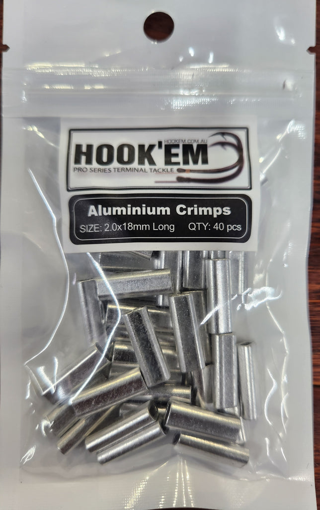 Hookem Fishing Aluminium Crimps 2.0mm, 40 pcs – Mid Coast Fishing Bait &  Tackle