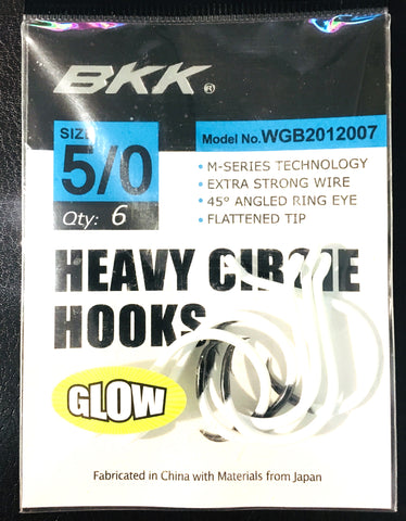 BKK Heavy Circle Hooks with UV Glow Finish - Size 5/0, 6 pieces
