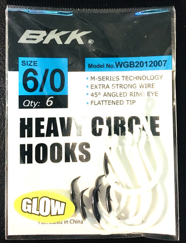 BKK Heavy Circle Hooks with UV Glow Finish - Size 6/0, 6 pieces