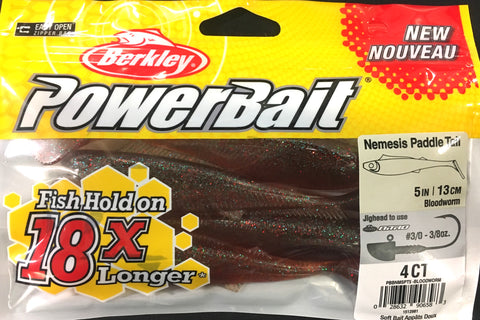 Berkley Powerbait Nemesis Paddle Tail Soft Plastic 5" Bloodworm 1512981