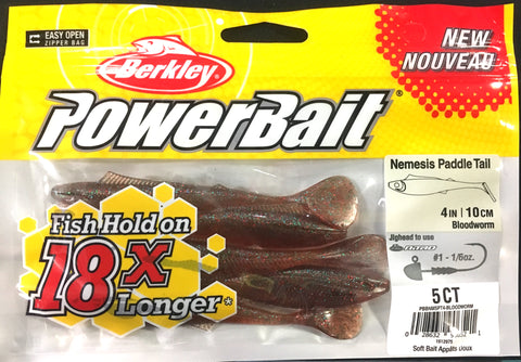 Berkley Powerbait Nemesis Paddle Tail Soft Plastic 4" Bloodworm 1512975