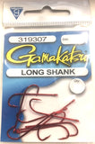 Gamakatsu Long Shank Red Hook Pocket Pack Size 1, 7 Pieces