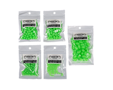Hookem Fishing Oval Soft Lumo Beads - Green 7x10mm, 100 pieces