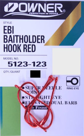 Owner Red EBI Baitholder Hook - Size 1/0, 6 Pieces