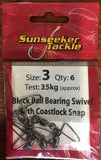 Sunseeker Black Ball Bearing Swivel with Coastlock Snap - Size 3, 6 Pieces
