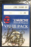 Daiichi Long Shank-BR Hook Value Pack - Size 8, 25 Pieces