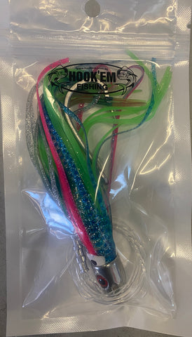 HookEm Jet Head Tuna Skirt 11cm Fully Rigged * Rainbow over Green JHLRBW-GRN