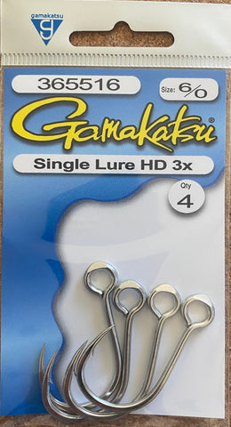 Gamakatsu Single Lure Hook HD 3X - Size 6/0, 4 pc