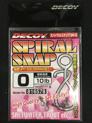Decoy Spiral Fishing Snap Clip- Size 0, 10lb, 6 pcs #816578