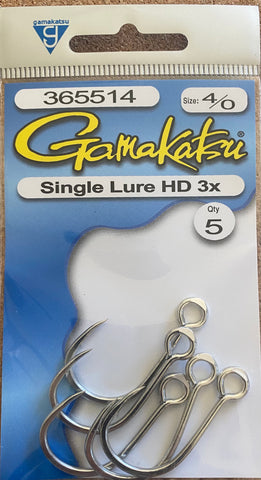 Gamakatsu Single Lure Hook HD 3X - Size 4/0, 5 pc